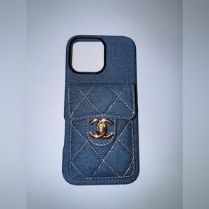 Blue Phone Case with Gold Accent with card holder